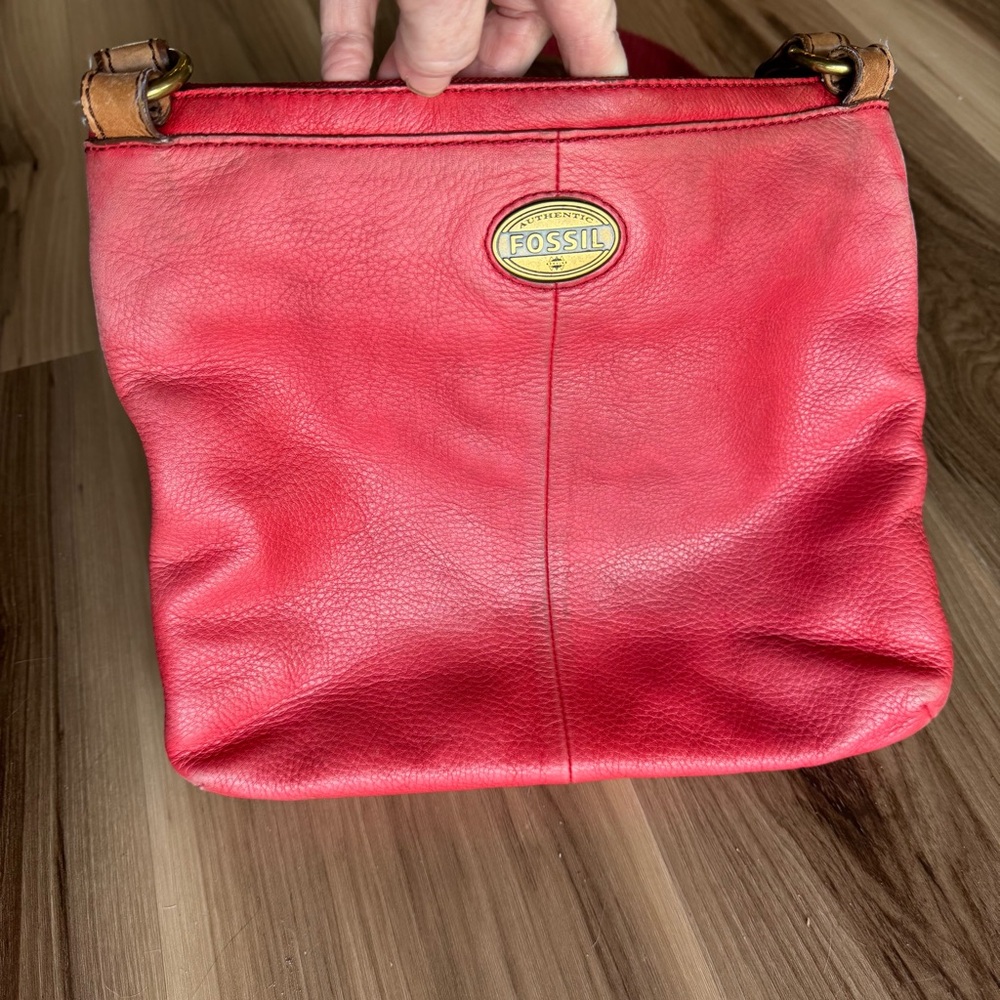 Fossil Explorer Vintage Red Leather Crossbody Bag with Brown Buckles